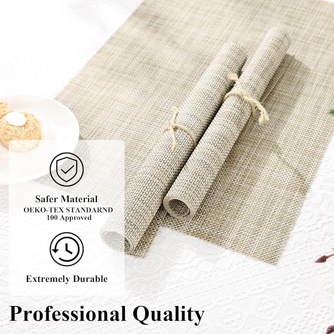 SHACOS Placemats Set of 4 Woven Vinyl Reversible Plastic Durable Place Mats - Image 3