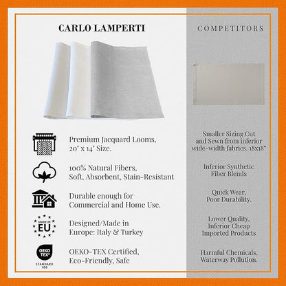 Premium European Cloth Table Linen Placemats - 56% Cotton 44% Linen Fabric, Jacquard Woven Design - for All Occasions or Daily Use - Machine Washable - Carlo Lamperti Italy - Sage, 20"x14" (Set of 4)