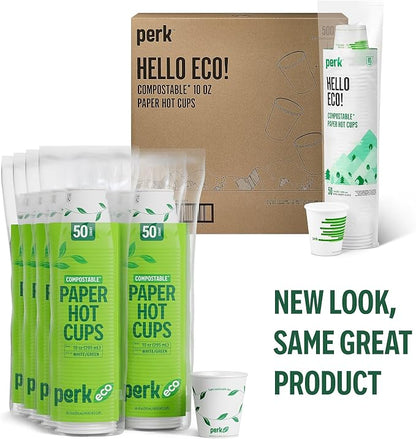 Perk Eco Compostable Paper Hot Cups, 10 Oz Disposable Cups - Image 2
