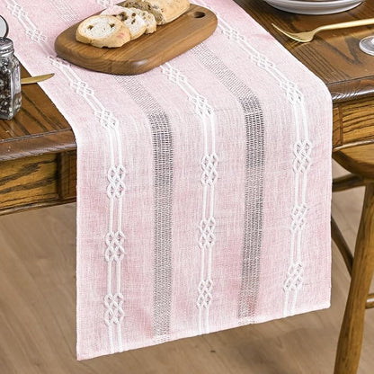 Artoid Mode Pink Farmhouse Embroidered Hollow Table Runner, Seasonal Kitchen by ArtoidMode