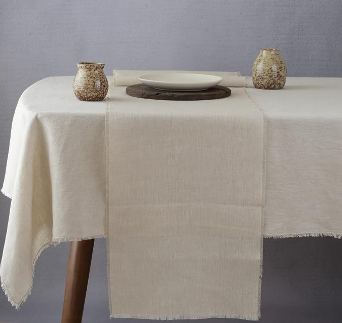 Linen Table Runner with Fringe- 14x72 Inch Natural, 100% Pure Linen Table Runner - Image 3