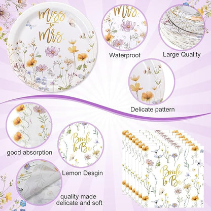 Pickmesh 250 Pcs Wildflower Bridal Shower Decorations Floral Miss to Mrs Plates - Image 3