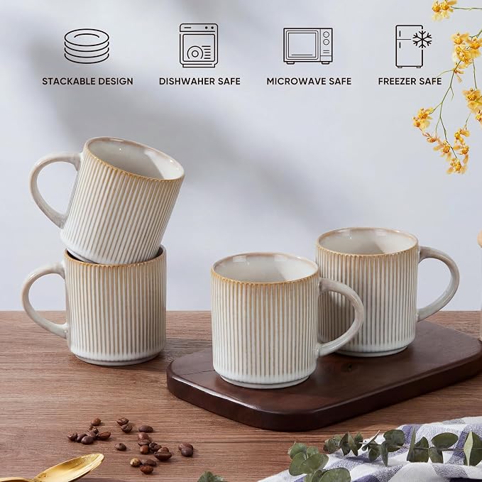 E-far Coffee Mugs Set of 4, 12 oz Stoneware Coffee Cups - Image 8
