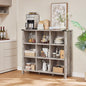 9 Cube Bookcase, Farmhouse 47 Inch Wide Grey Oak Bookshelf, Wooden 3 Tier Display Large Open Book Shelf, Vintage Horizontal Book Case for Home Office, Cubby Storage Cabinet for Living Room