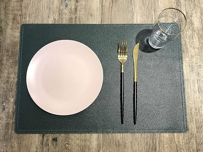 Set of 6 Faux Leather Placemats, PU Table Mats, Waterproof, Stain Resistant, Heat Resistant, Easy to Clean for Kitchen Dining Table,Conference Table C Green Rectangle