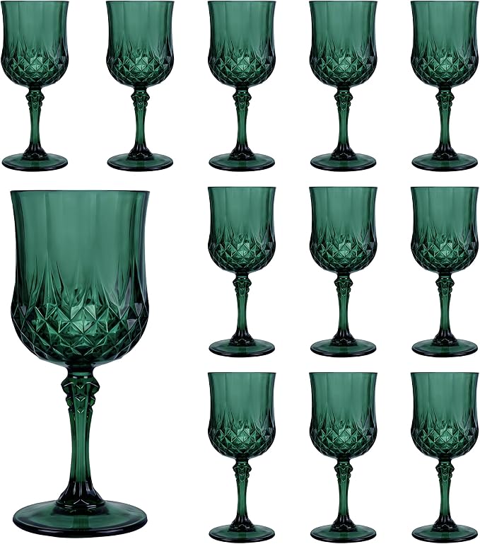 12Pack Plastic Wine Glasses, 7oz Vintage Goblets by LEYIQU