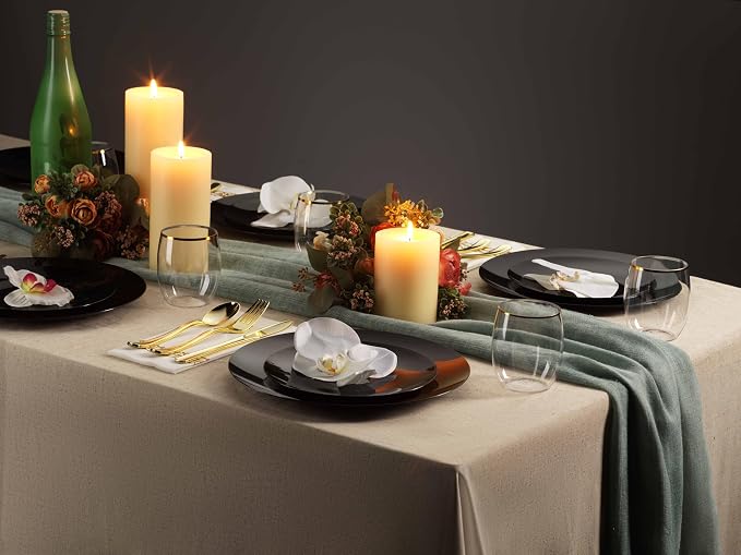 100 Black Plastic Plates Set, Elegant Fancy Heavy Duty - Image 4