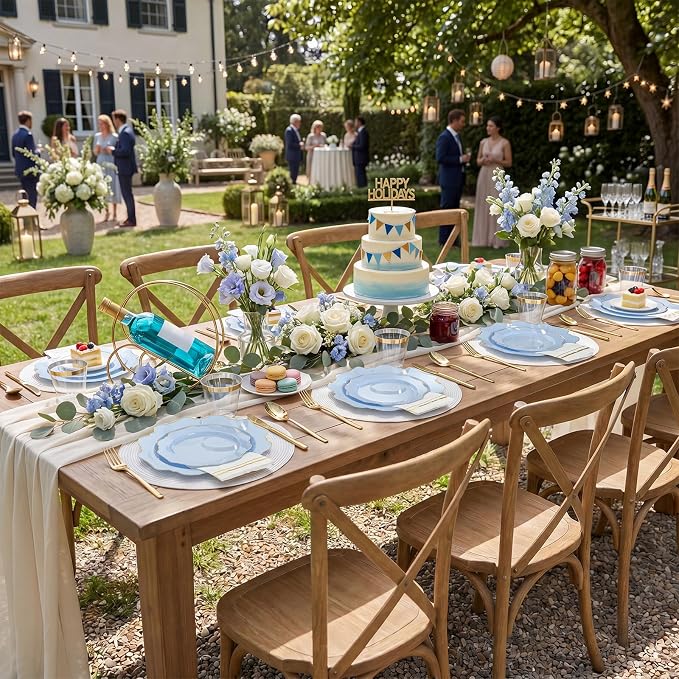 175Pcs Blue Plastic Plates - Image 8