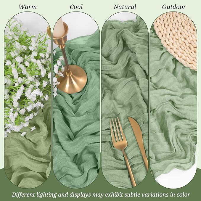 Pesonlook Cheesecloth Table Runner Sage Green, 20 Pack 17.7x108 inch, Long | - Image 6
