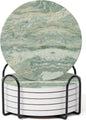 Set of 6 Sage Green Abstract Onyx Marble Coasters by Hoomey