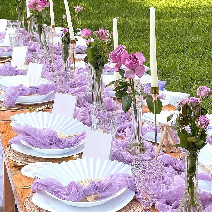 3 Pack Purple Cheesecloth Table Runner 35x120 Inches, Summer Boho Rustic Lilac - Image 2