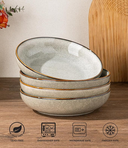 AmorArc 8.5’’ Ceramic Pasta Bowls Set of 4, 36oz Large Stoneware Bowls Set | - Image 7