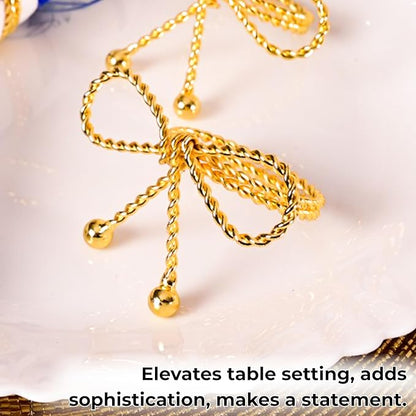 ALPHA Living HOME Napkin Rings Set of 12, Holiday Napkin Holders, Metal Napkin Rings for Safari Theme Table Décor Handmade for Holiday, Weddings, Receptions, Banquets, Events, Bow Shape, Gold