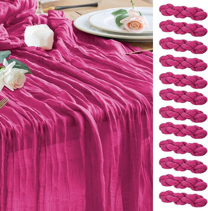 Cheesecloth Table Runner Fushia 10FT Boho Gauze Runner, 12 Pack | 120 Inch by Wokceer