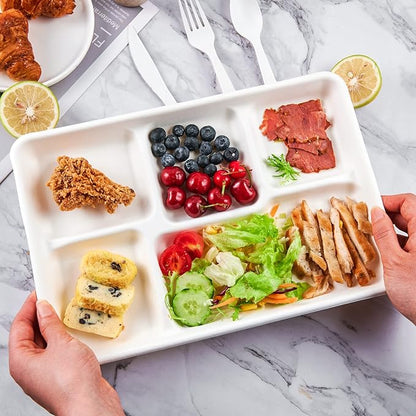 Compostable Disposable 5 Compartment Paper Plates, 12.5inch | 100 Pack - Image 3
