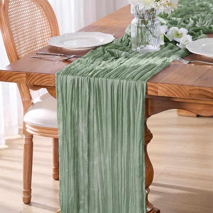 10 Pack Sage Green Cheesecloth Gauze Table Runners, 35x120 Inch | Extra Wide by GoodLuck