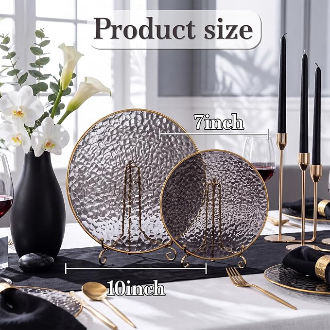 Rubtlamp 60Pcs Black Plastic Plates, Hammered Plastic plates Include 30 Dessert - Image 2