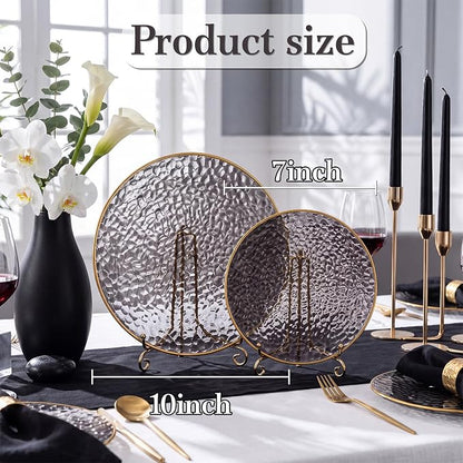Rubtlamp 60Pcs Black Plastic Plates, Hammered Plastic plates Include 30 Dessert - Image 2