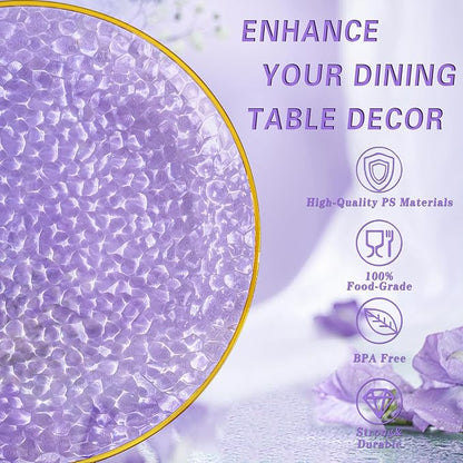Rubtlamp 100Pcs Plastic Purple Dinner Plates, Heavy Duty 10 Inch Gold - Image 3