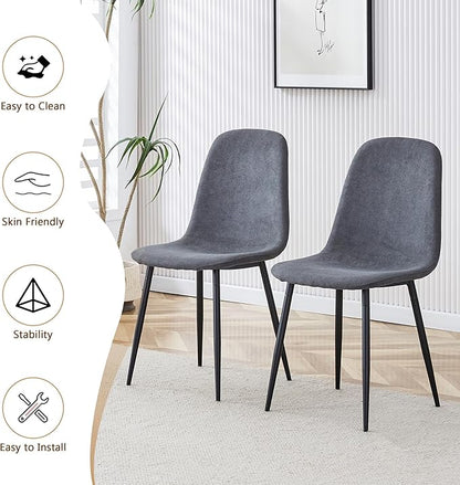 Round Dining Table Set for 4, 45" Modern Faux Marble Kitchen Table and Upholstered Chairs, 5 Piece Small Circle Dinette Set for Dining Room, Kitchen (Black Set)