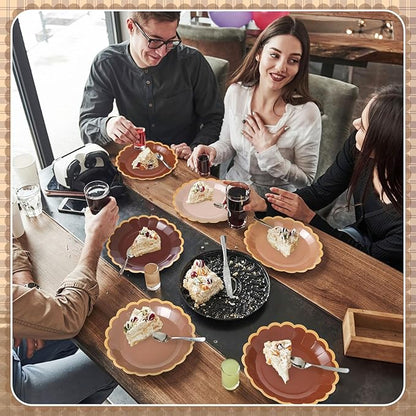 48 Pcs Brown Paper Plates 9 Inch Gradient Brown Scalloped Paper Disposable Dinner Dessert Plates for Birthday Wedding Bridal Party Supplies, 6 Colors