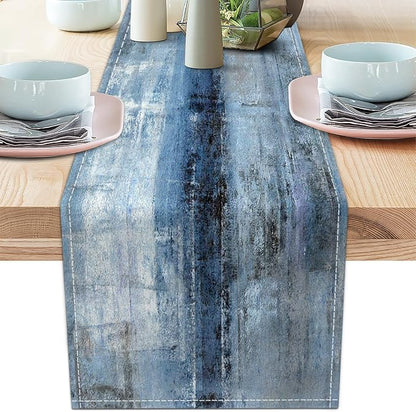 Blue Grey Long Table Runners Modern Art Farmhouse Linen Table Runners Dresser by AILUER
