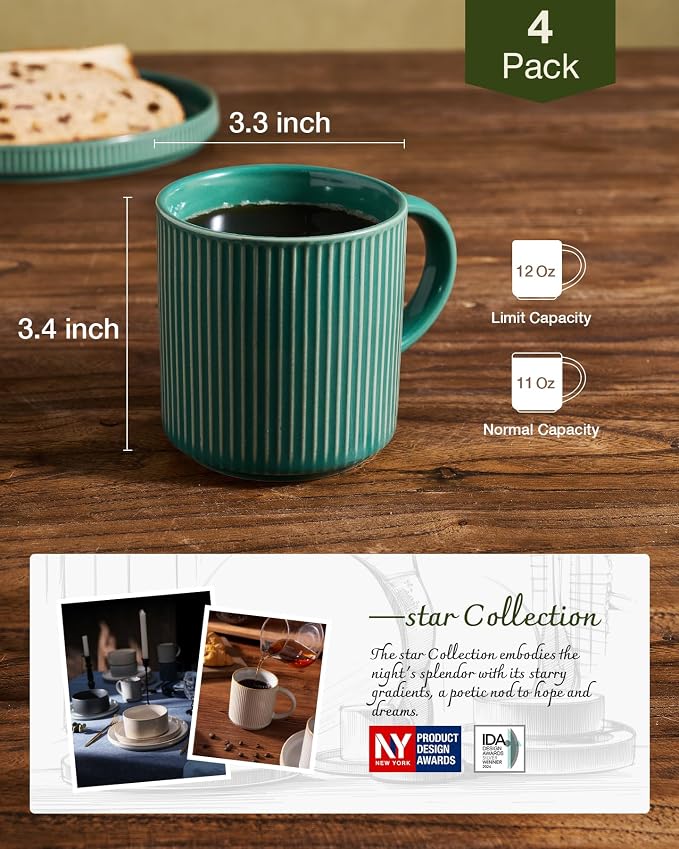 famiware Coffee Mug Set for 4, Star 12 oz Catering Mugs Cup Set - Image 5