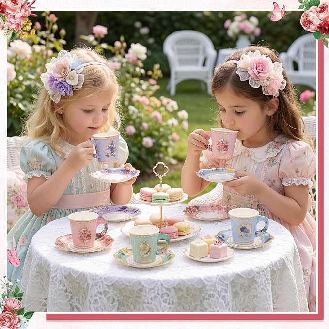 NatNarr 128 Pcs Disposable Paper Tea Cups, 7 OZ Floral Tea Party Cups | - Image 5