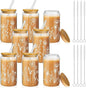 Mumufy 8 Pack Glass Cups Gift Aesthetic Cute Glass Cup Tumbler Flower Iced by Mumufy