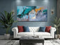 Anolyfi Teal Abstract Canvas Wall Art for Living Room, Modern Art Wall Decor Decorative Painting Large Artwork Picture Framed for Men Room Hallway Bedroom Kitchen Office Home Decor 40"x20"
