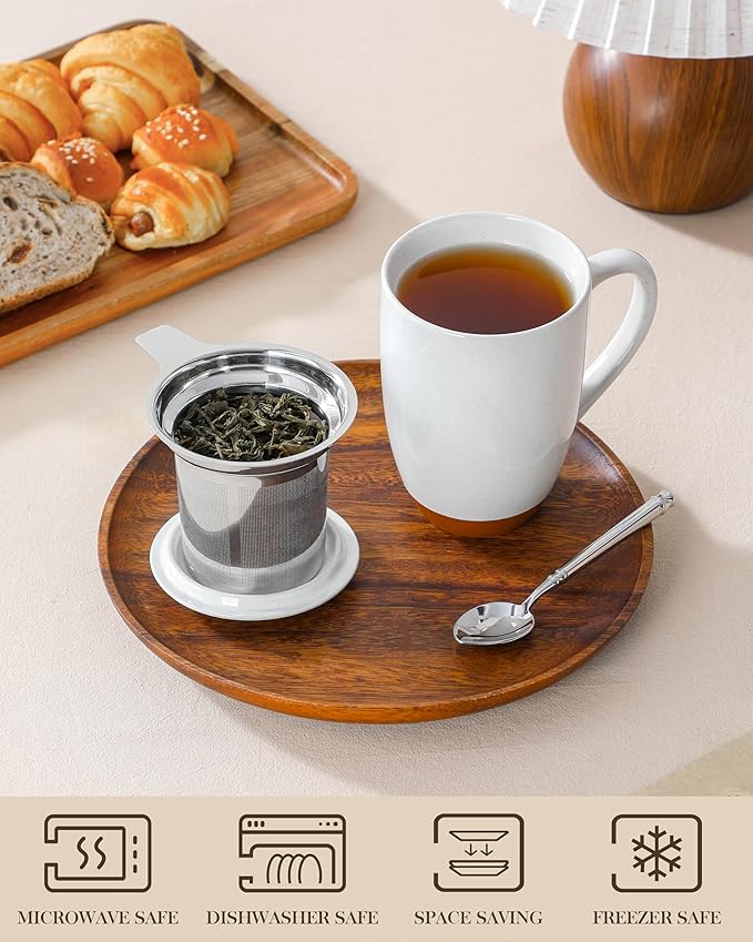 MALACASA Ceramic Tea Mug with Lid and Stainless Steel Infuser, 18 oz Large Tea - Image 4