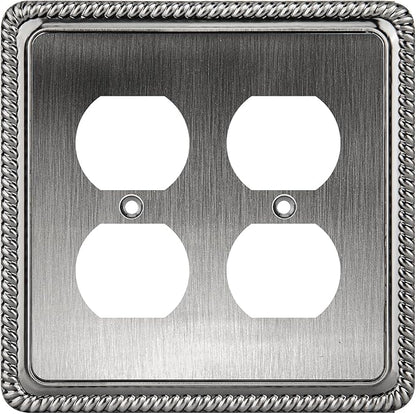 Henne Bery Rope Edge Decorative Wall Plate Switch Plate Outlet Cover (Double Duplex, Heirloom Silver)