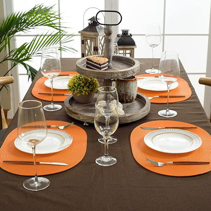 FunWheat Oval Braided Placemats Set of 6 Table Mats for Dining Tables Woven Washable Non-Slip Shining Place mats12x18 Inch Table mats for Indoor Outdoor Use(Oval Orange, 6pcs)