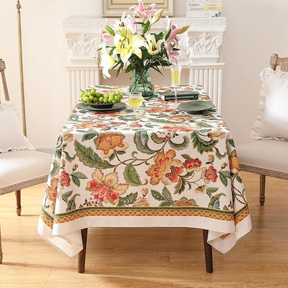 patdrea Designer Vintage Linen Rectangular Tablecloth,Provencal Rustic Floral Pattern Tablecloths,Decorative Table Cover Cloth for Kitchen,Dining,Tea Party,Home,Christmas,63"*94"