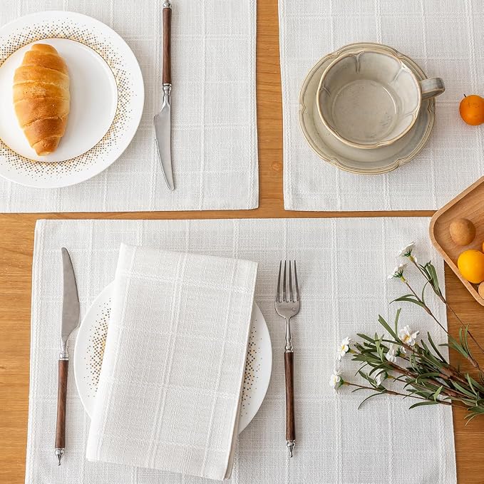 Linen Checked Placemats Set of 4, Machine Washable, Thick Textured Farmhouse - Image 3