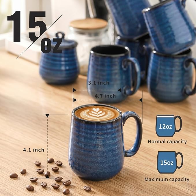 Coffee Mugs, 15 Ounce Ceramic Coffee Mug Set of 6, Reactive Glaze Tea Cups - Image 2