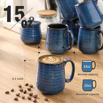 Coffee Mugs, 15 Ounce Ceramic Coffee Mug Set of 6, Reactive Glaze Tea Cups - Image 2