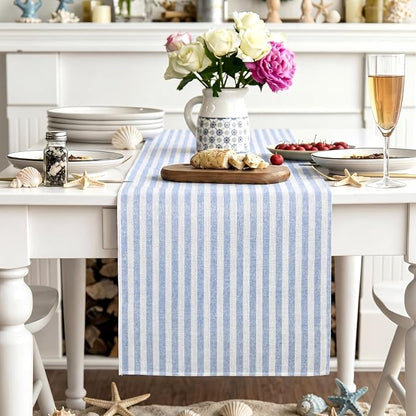 6 Pcs Blue and White Stripe Table Runner, 13 x 72 Inch | Linen Kitchen Dining - Image 4
