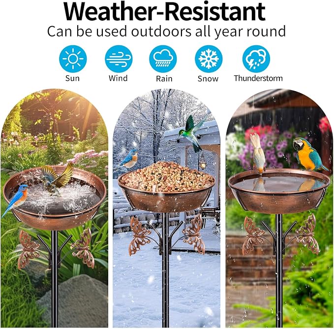 40In Metal Bird Bath for Outdoors, Removable 3" Deep 13" Dia Bowl Heavy-Duty - Image 4