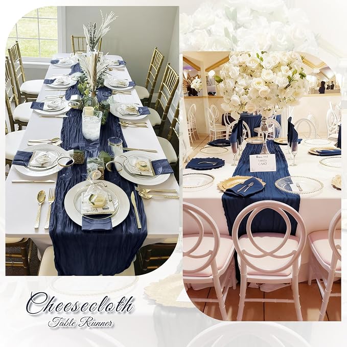 3 Pack Navy Blue Cheesecloth Table Runner, 17 x 108 inch, Semi Sheer Boho - Image 6