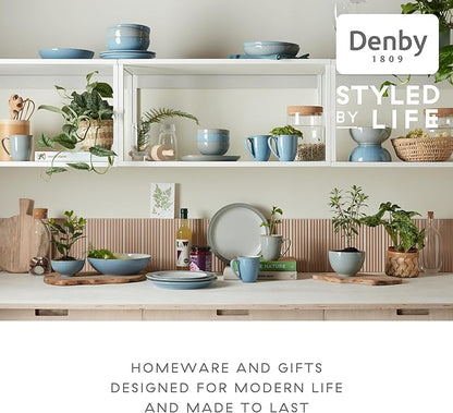 Denby - Elements Blue Coupe Salad Plates Set of 6 - Dishwasher Microwave Oven Safe - Scratch Chip Resistant Lunch, Appetizer, Dessert Plates - 8.25 Inch Ceramic Stoneware Dinnerware Set