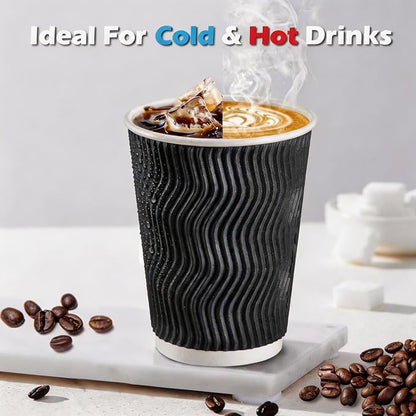 MOUMOULIFE 12 oz Disposable Paper Coffee Cups, 50 Pack, Leak-Proof Insulated - Image 5