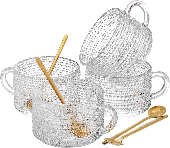 ZOOFOX Set of 4 Glass Coffee Mugs, 14 Oz Clear Glass Cups by zoofox