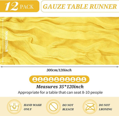 YMHPRIDE 12 Pack Cheesecloth Table Runner 35x120in Yellow Table Runner | Boho - Image 2