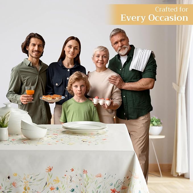 Maison d' Hermine Table Cloth Rectangle Table 100% Cotton 60 x 90 Inches Tablecloth Reusable Decorative for Dining Room Farmhouse Home Valentines Day Decorations Spring Summer - Colmar