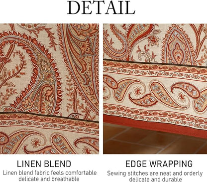 ISAENNE Designer French Red Small Rectangular Tablecloth,Linen Table Cloth with Cashew Pattern,Stain Proof Decor Tablecloths for Dining Thanksgiving Kitchen Christmas,55"*71"-Chauffrey D