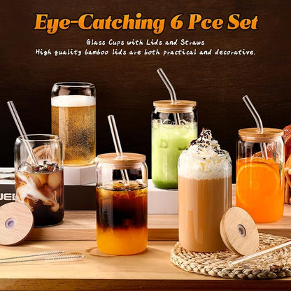 Glass Cups with Lids and Straws 6 pcs, 16 oz-DWTS Cute Tumbler, Beer Drinking - Image 5