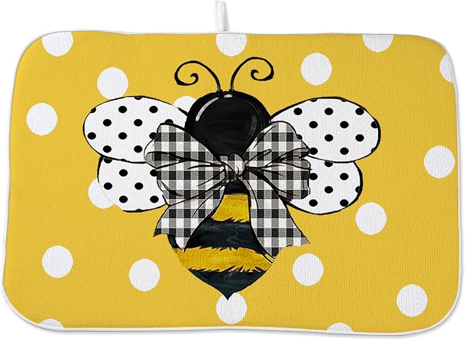 Yellow Bee Dish Drying Mat for Kitchen Counter 18x24 Inch Polka Dots Dish by Unknown