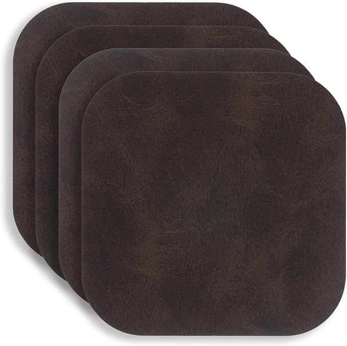 KAF Home Santiago Rectangular Bio Based Vinyl Coasters, Dark Brown by KAFHome