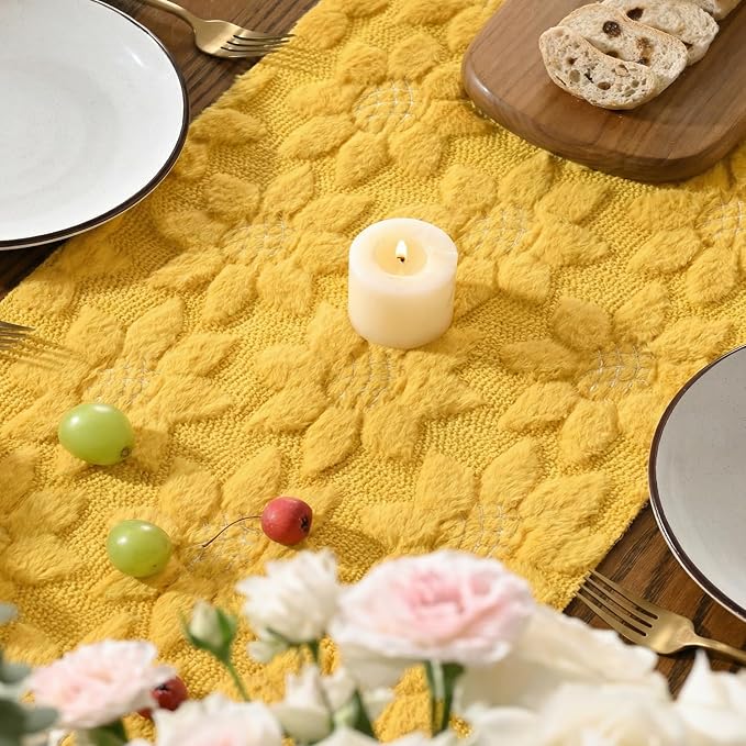 Artoid Mode Yellow Soft Plush Faux Fur Jacquard Embroidery Sunflower Spring - Image 4